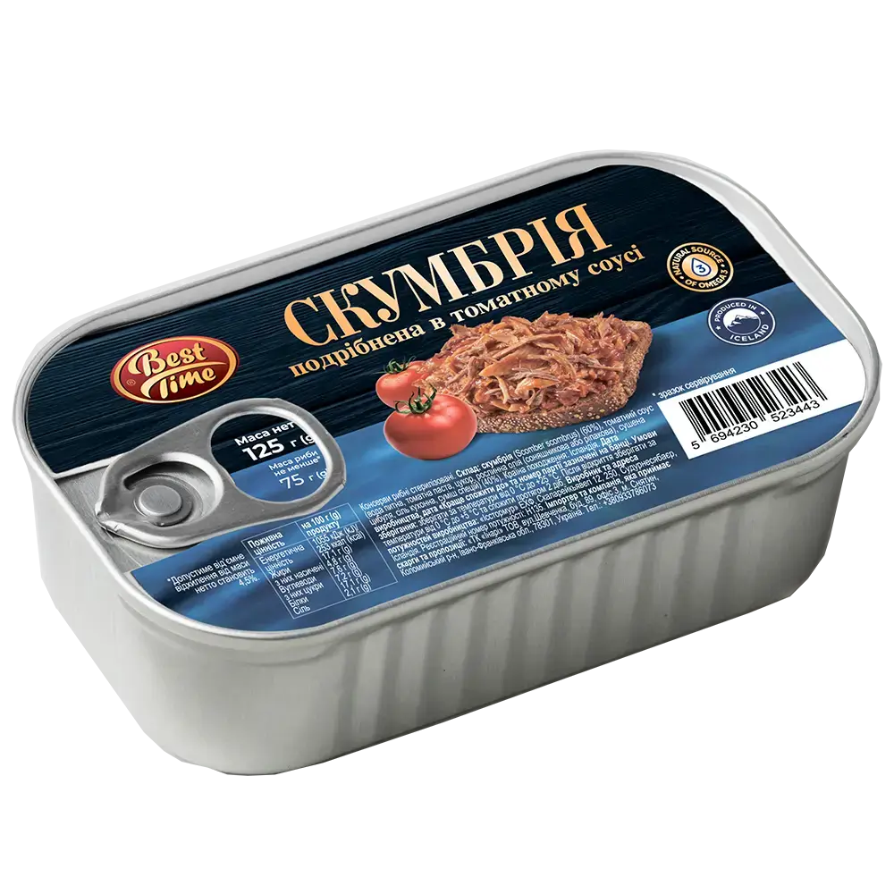 Скумбрія подрібнена в томатному соусі